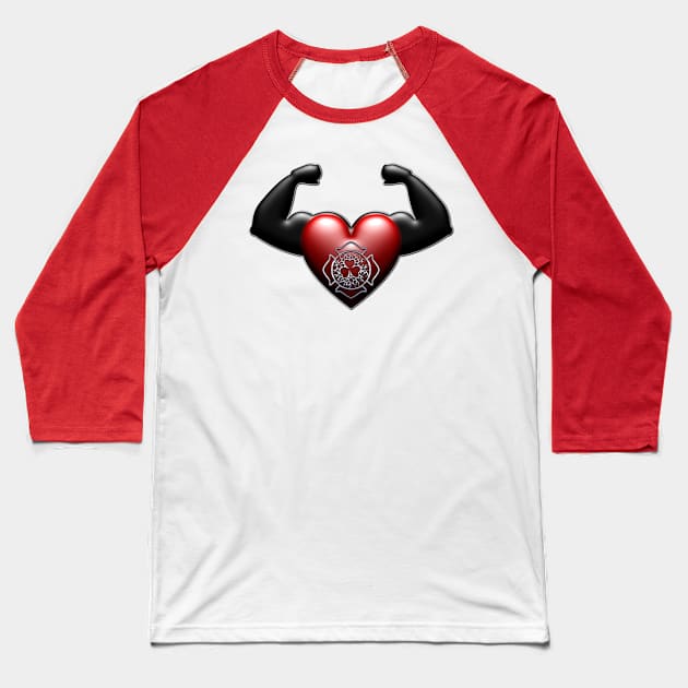 Flexing firefighter heart Baseball T-Shirt by DrewskiDesignz